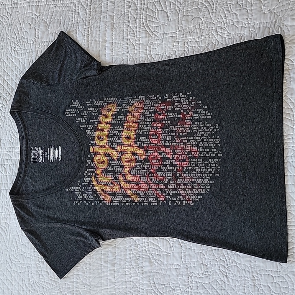 USC Womens Her Style Authentic Apparel Gray sequence Trojans T-shirt Size XL